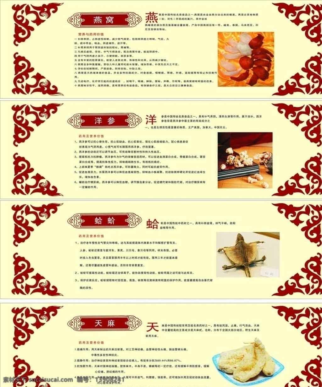 参茸 燕窝 洋参 蛤蚧 天麻 说明 矢量