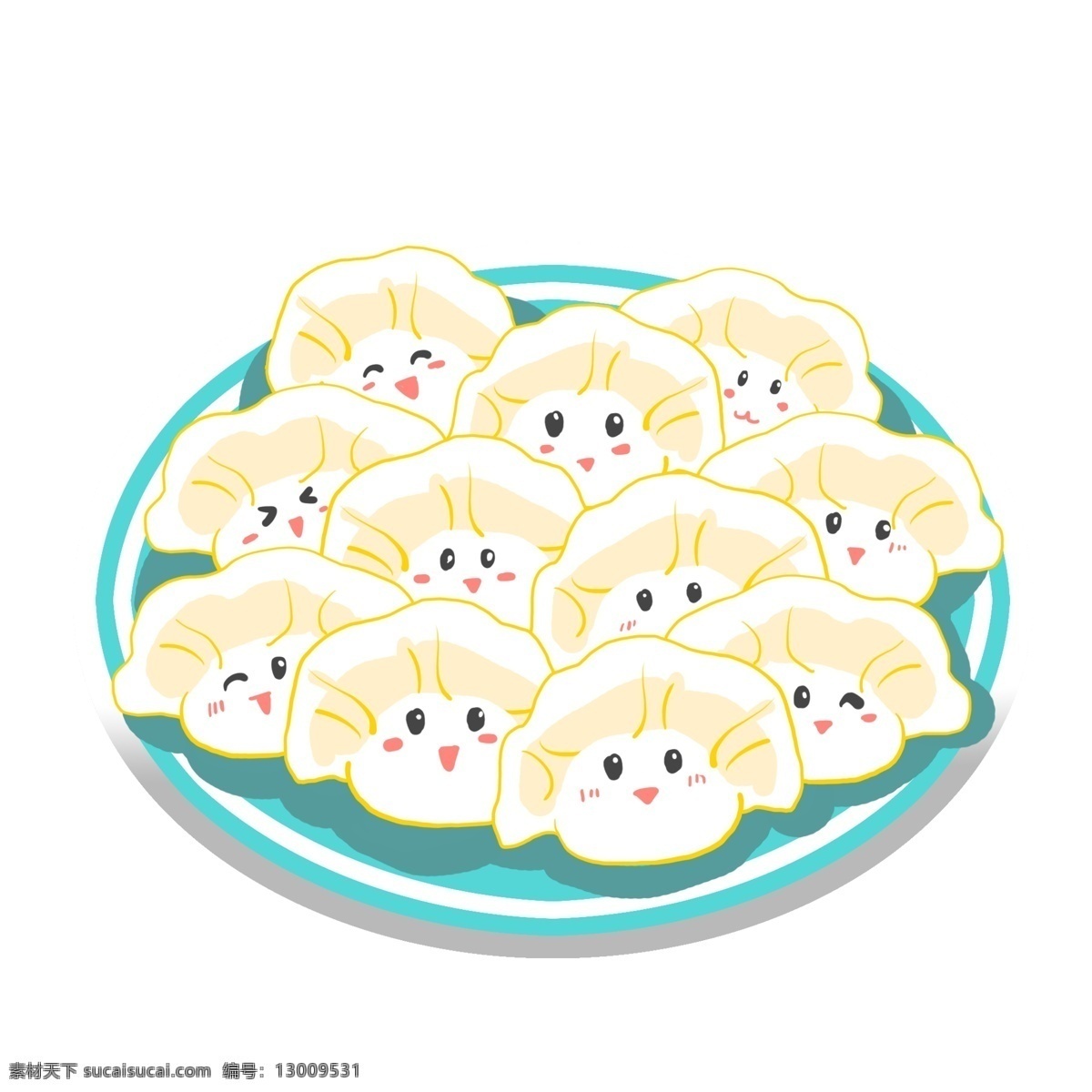 立冬 小 物 卡通 手绘 插画 饺子 蓝色的盘子 饺子卡通脸 可爱的饺子 水饺 手绘插画 小物 中国食物 传统