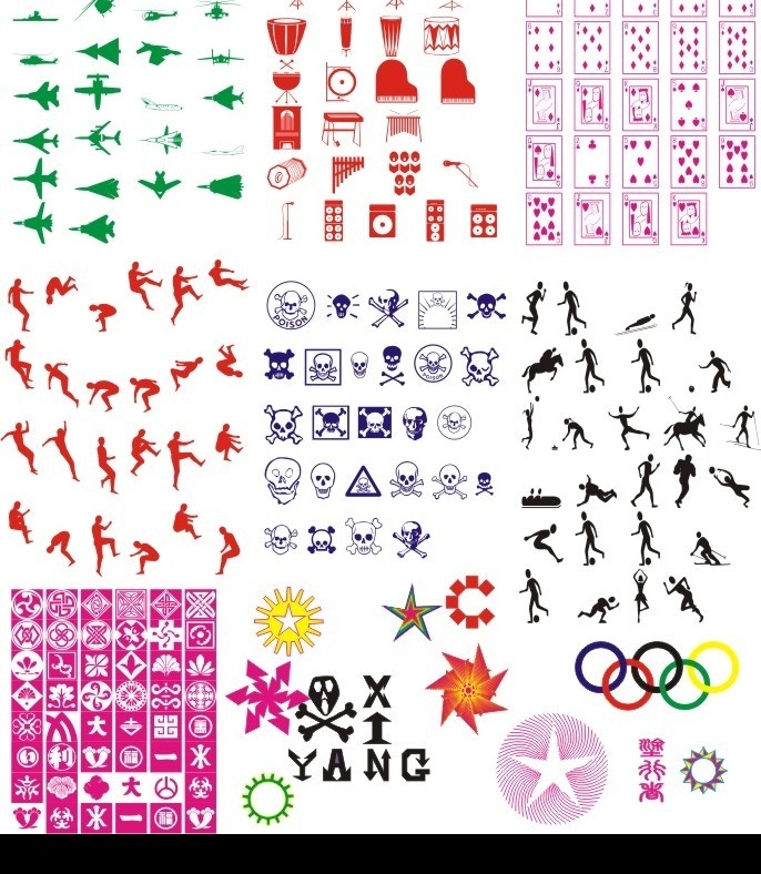 军事 运动 骷髅 音乐 图案 大集 合 大集合 五环 奥运 体育 动作 其他矢量 矢量素材 矢量图库