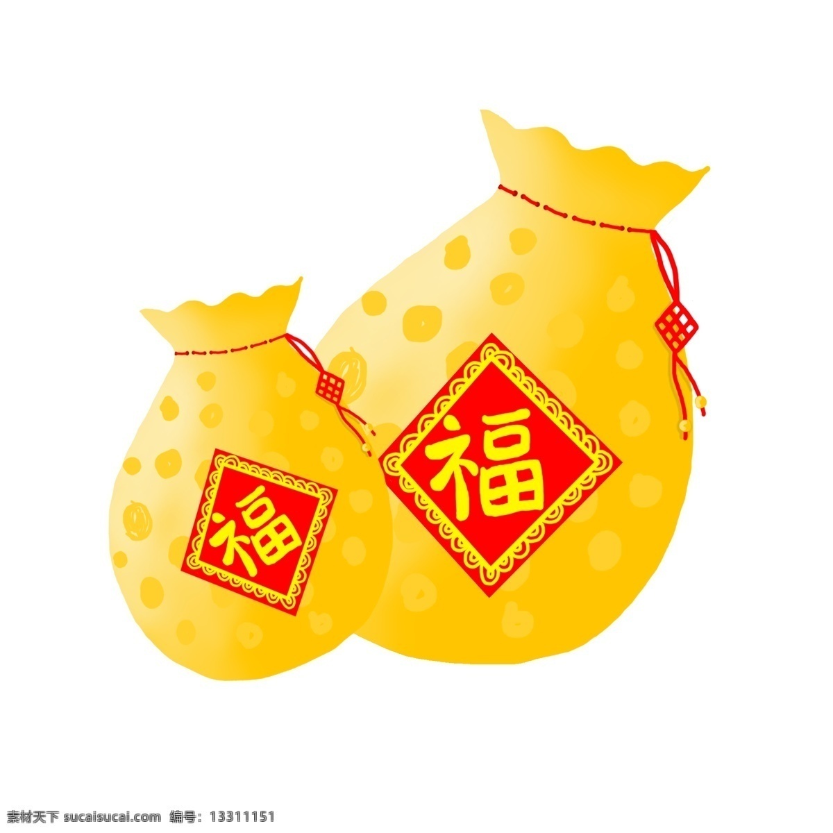 黄色 手绘 新年 福 袋 商用 福袋 小福袋 新年福袋 手绘福袋 黄色福袋
