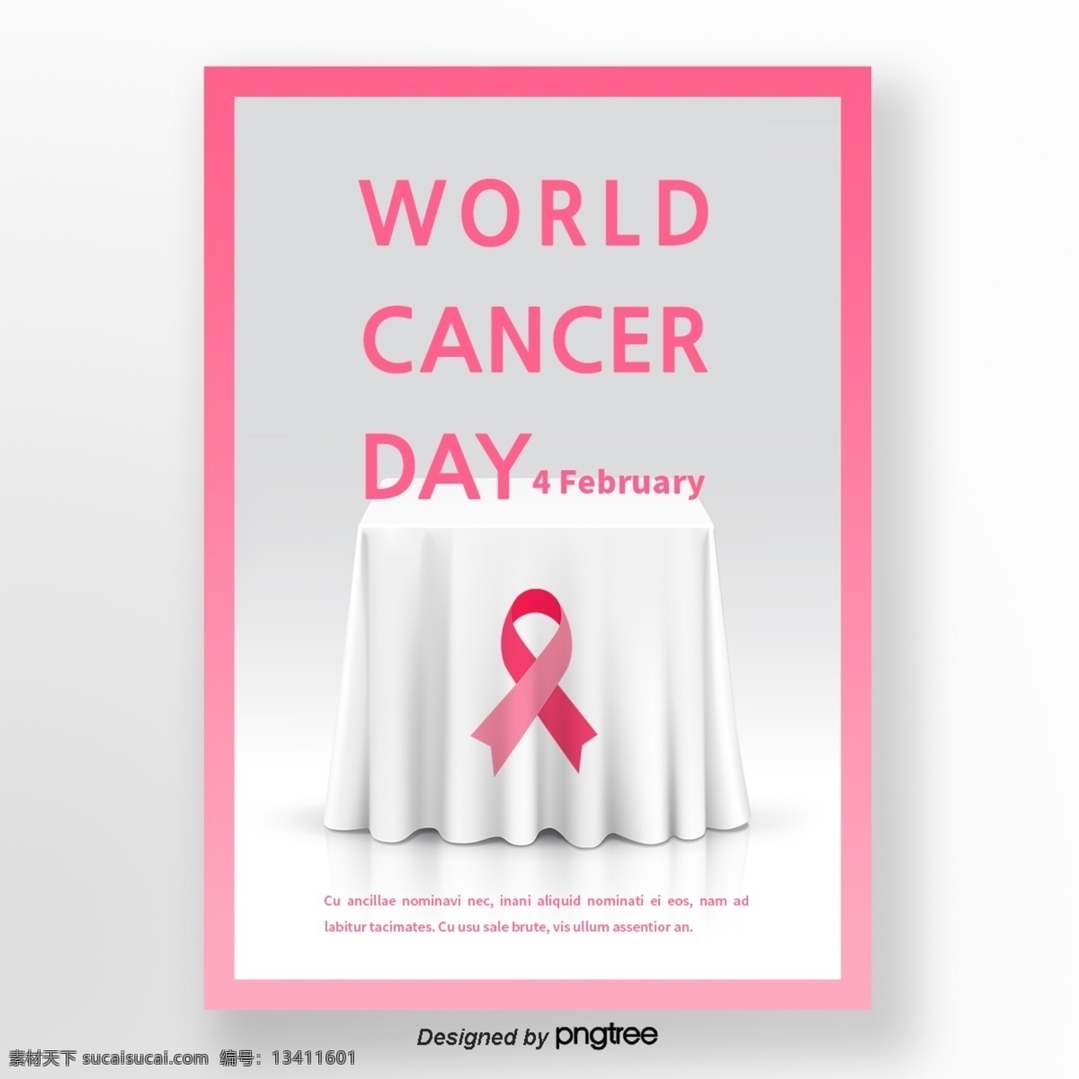 世界 巨蟹座 日 桃红色 丝带 白色 指挥台 海报 世界癌症日 宣传 粉 平台 言语