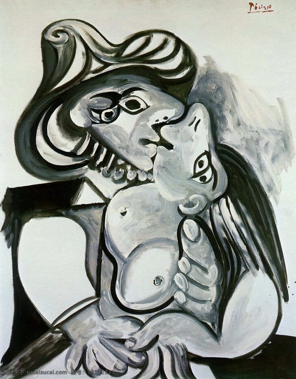 西班牙 画家 巴勃罗 毕加索 抽象 油画 人物 人体 装饰画 baiser le 1969 装饰素材