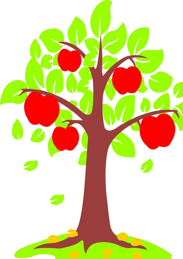 苹果树 红苹果 绿叶 落叶 一颗树 大苹果