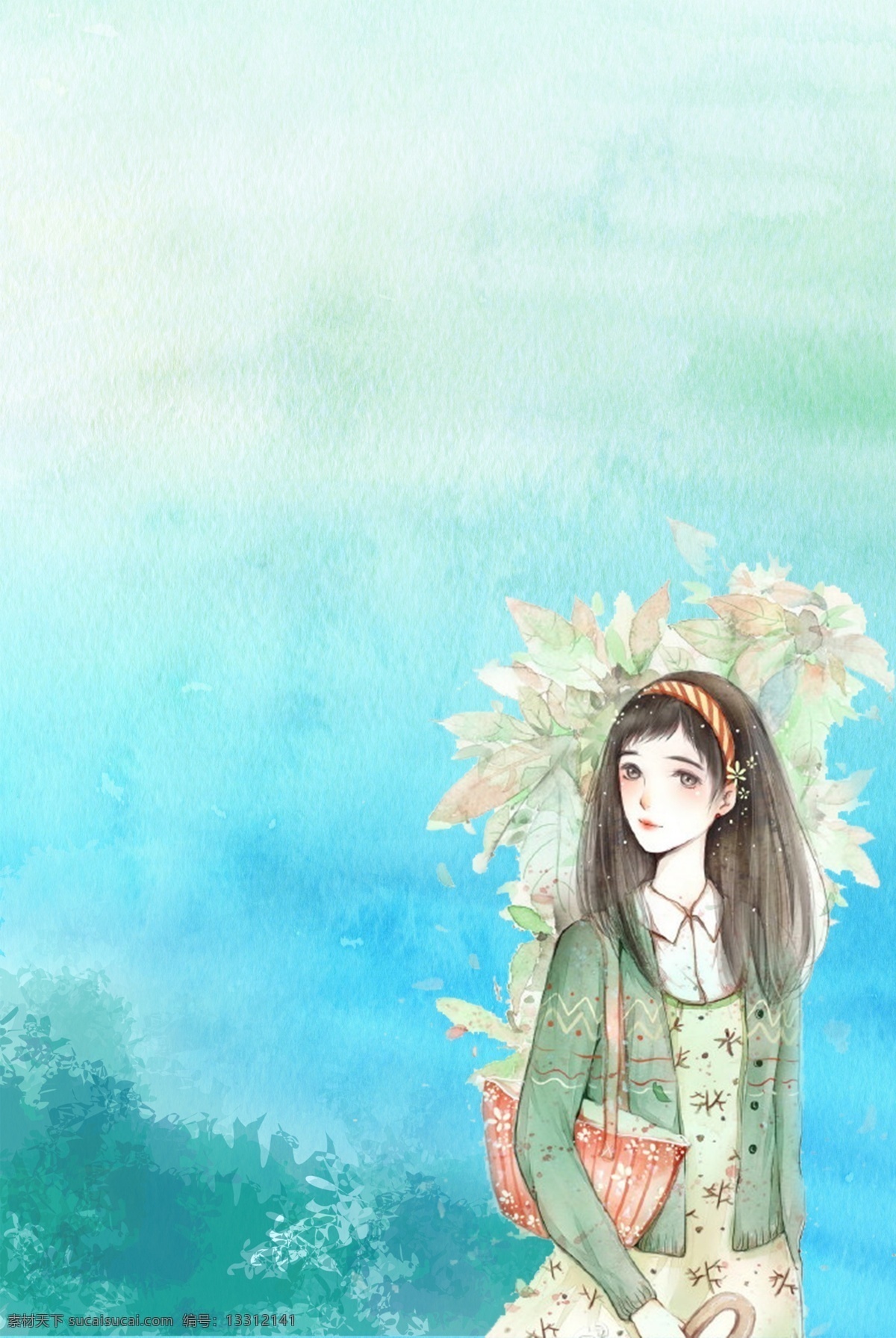 小 清新 夏日 背景 图 扁平 简约 文艺 卡通 手绘 插画 清凉