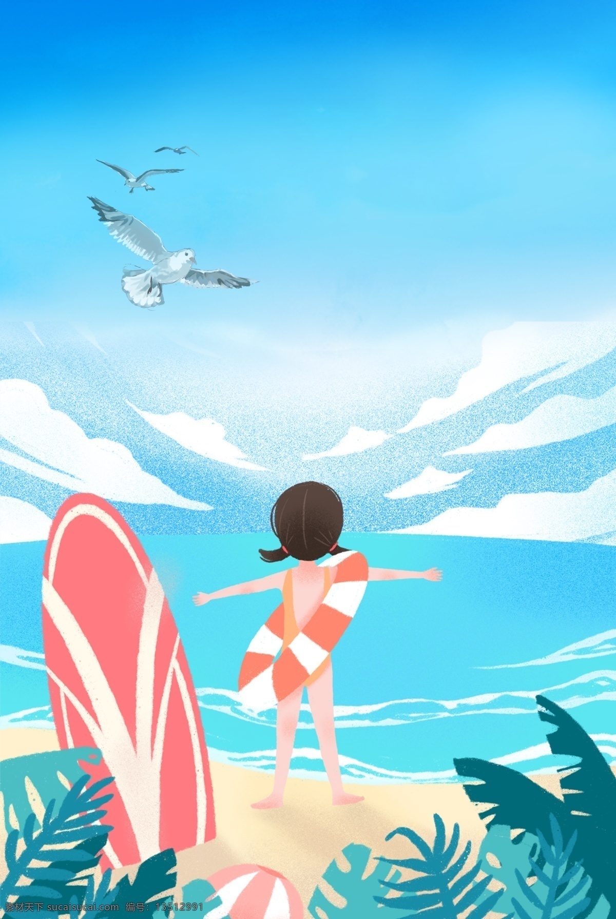清新 夏天 海水 海鸥 背景 游泳 滑板 清凉 凉爽