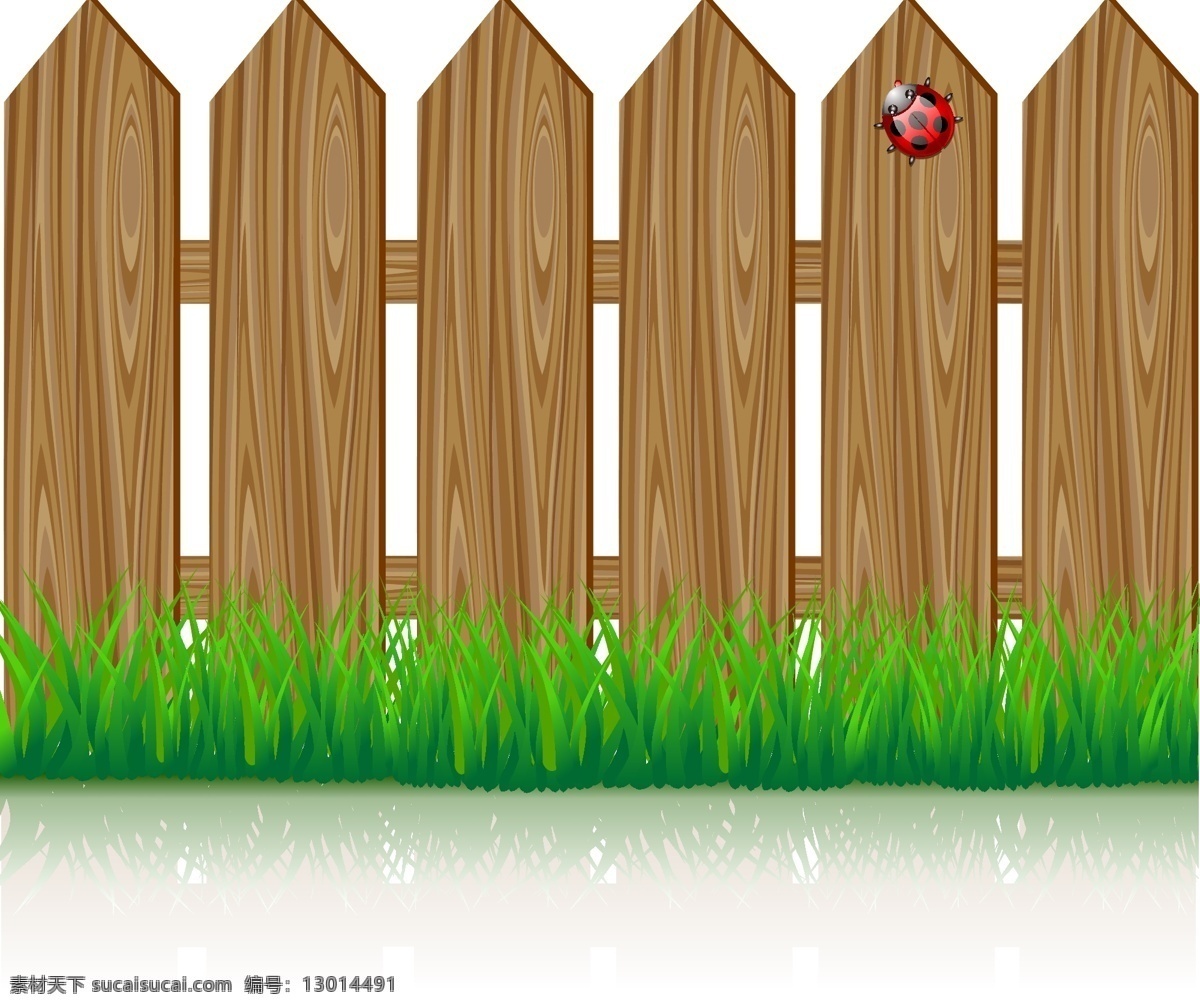 手绘 木板 围栏 元素 清新 田园 青草 木质 栅栏