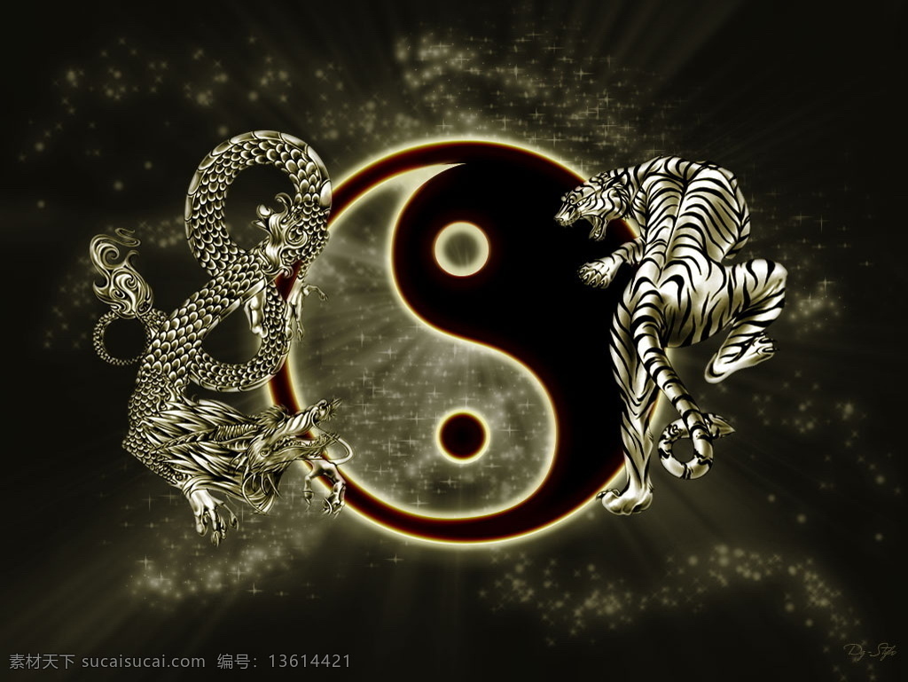 超酷太极 龙虎 壁纸 太极 虎 龙 设计图库