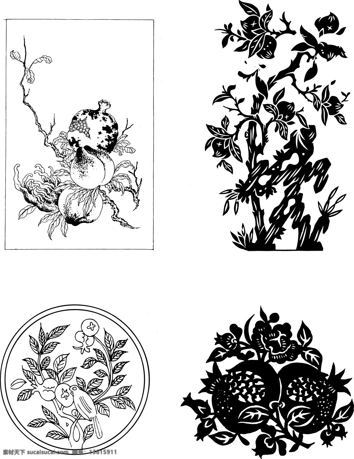 植物 石榴 桃子 富贵花纹 古典花纹 传统花纹 美术绘画 文化艺术 矢量