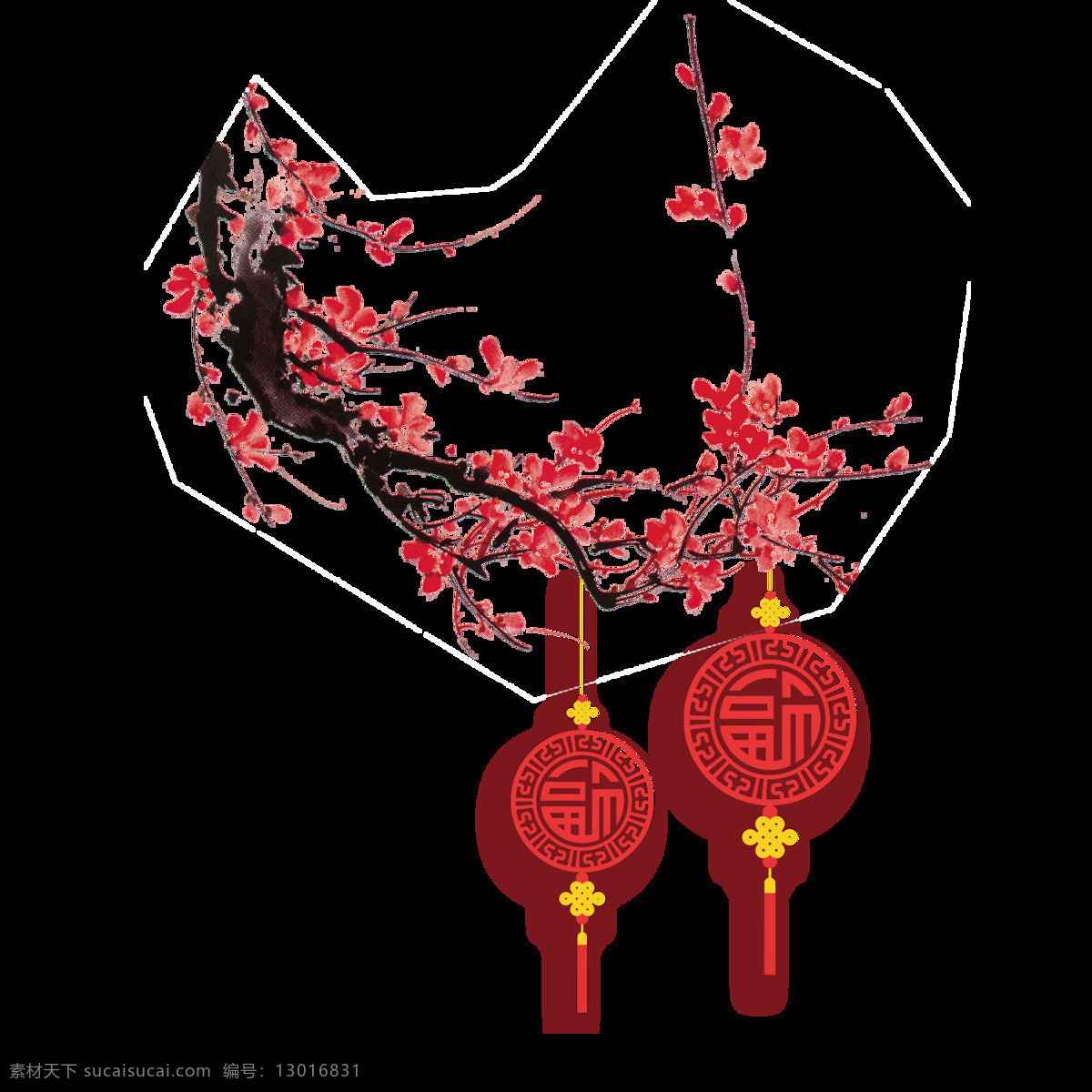 中国 风 红色 梅花 灯笼 元素 免扣 透明 新年 中国风
