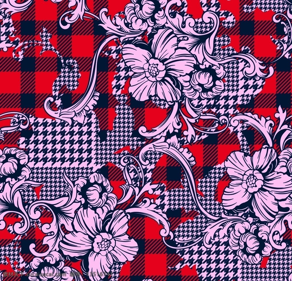 格子 花卉 背景图片 格子花卉 格子图案 千鸟格 千鸟格花卉 几何花卉 手绘花 分层