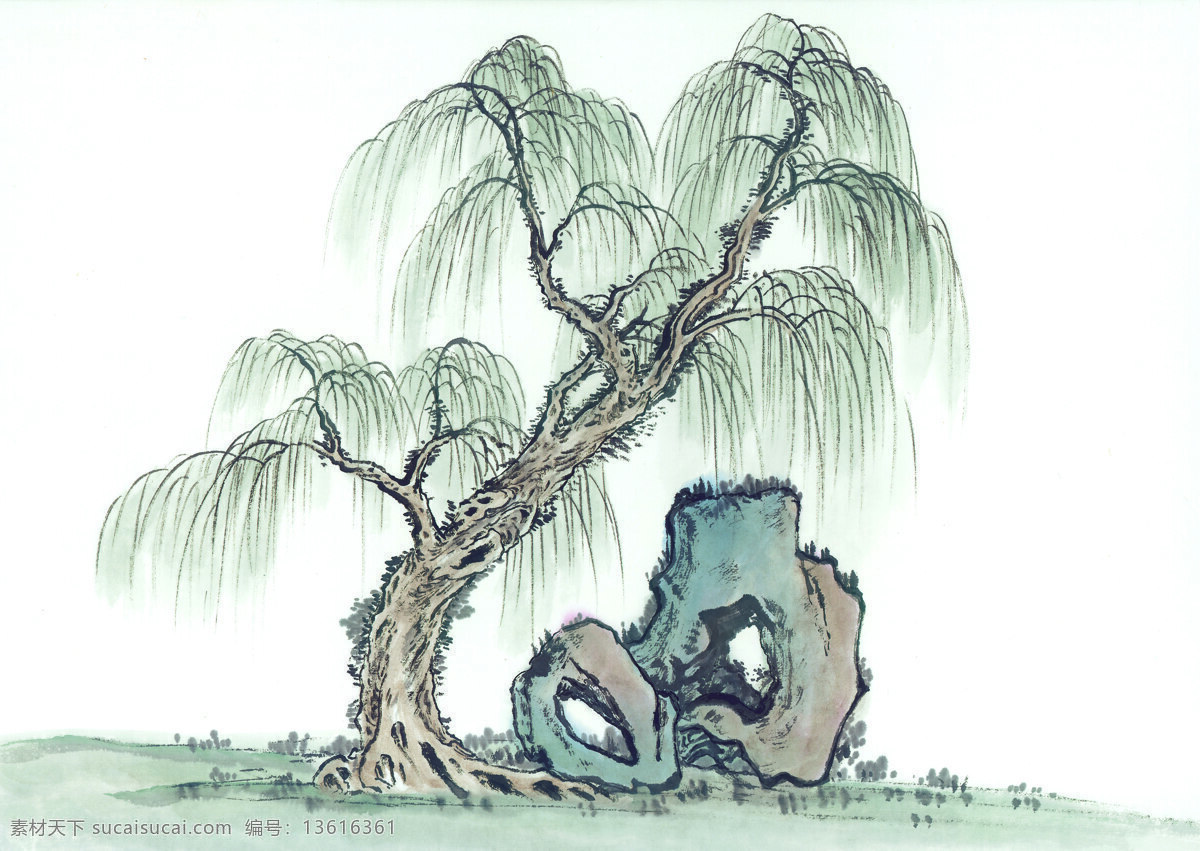 奇松怪石 中国 传统 艺术文化 油墨画 树 悬崖 岩石 美术 文化艺术 绘画书法 设计图库