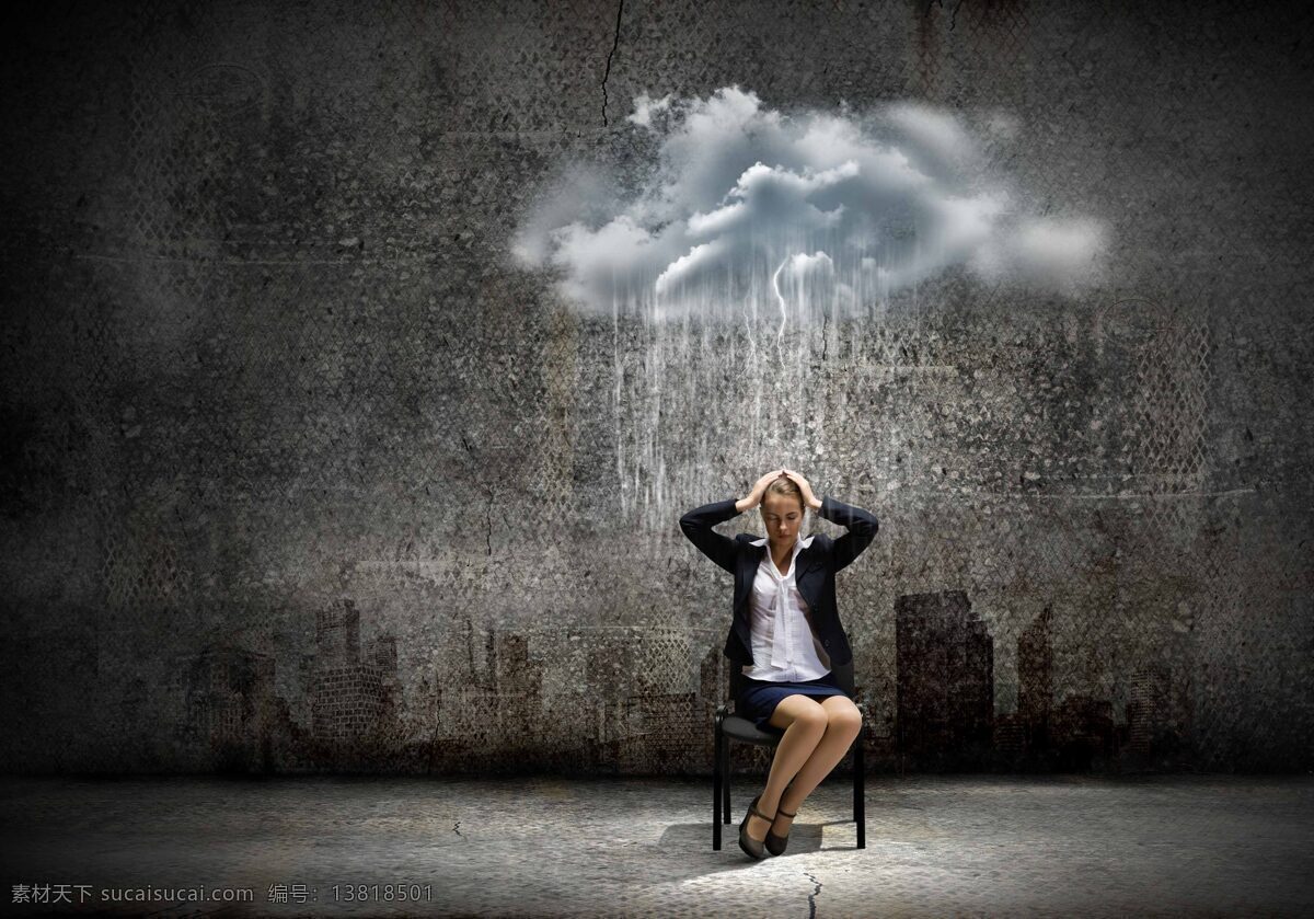 坐在 椅子 上 女人 云朵 云 商务男人 职业人士 人物摄影 下雨 雨 女性 现代商务 商务金融