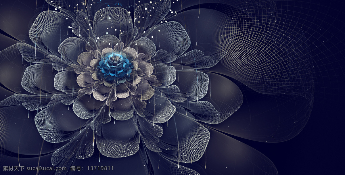 抽象花朵 创意 分形 艺术 抽象 花朵 蓝色 底纹边框 抽象底纹
