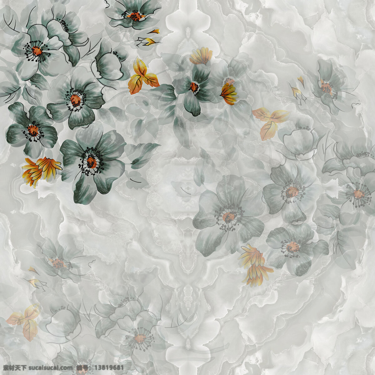 碧波荡漾 现代 简约 油画 欧式 花朵 石纹 灰色