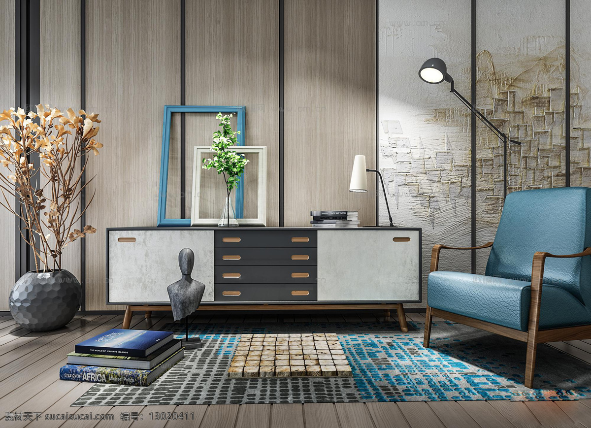 现代 简约 电视柜 组合 3d 模型 效果图 室内 客厅