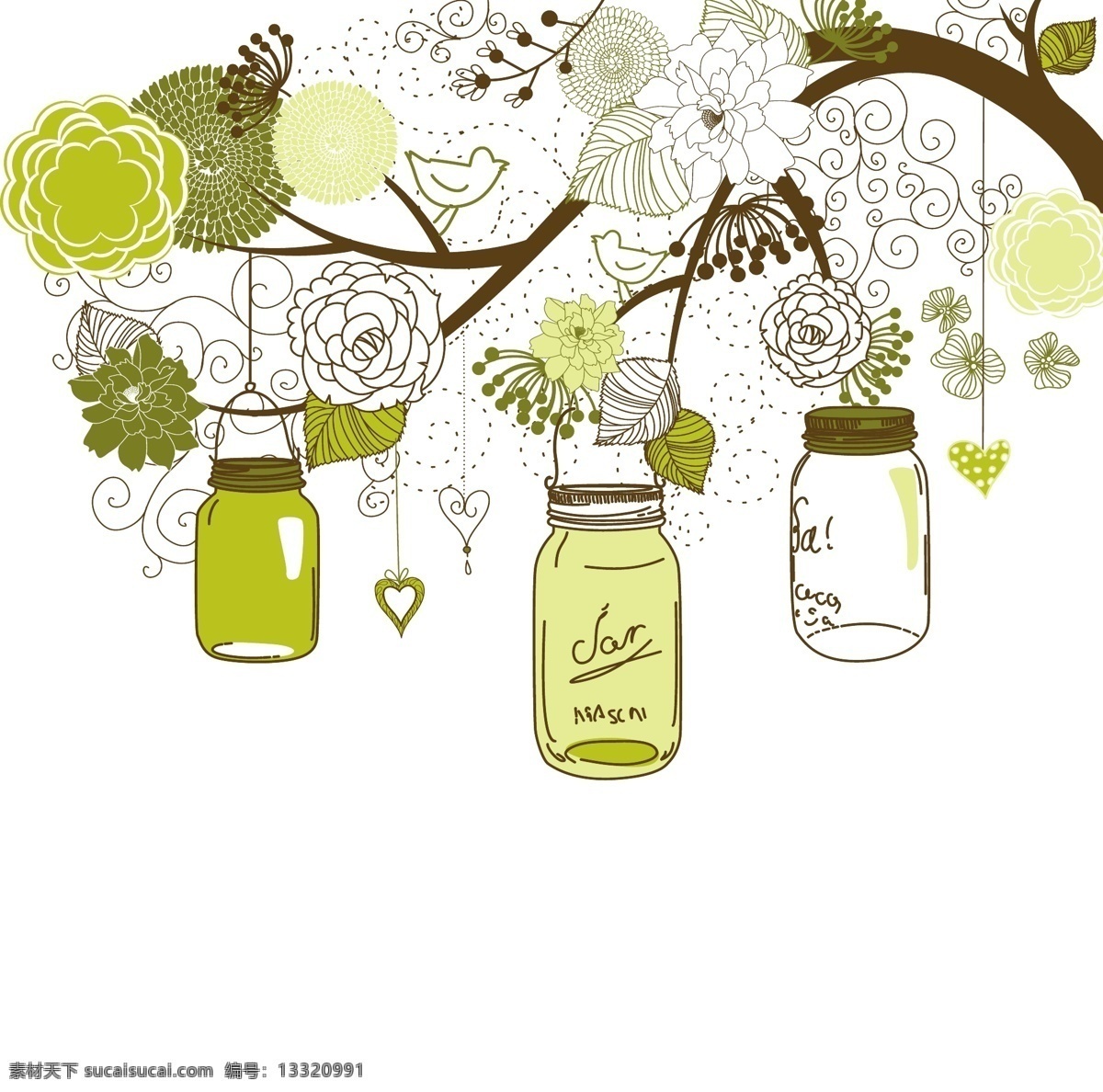 挂 午餐 花 夏季 背景 玻璃瓶 矢量图 其他矢量图