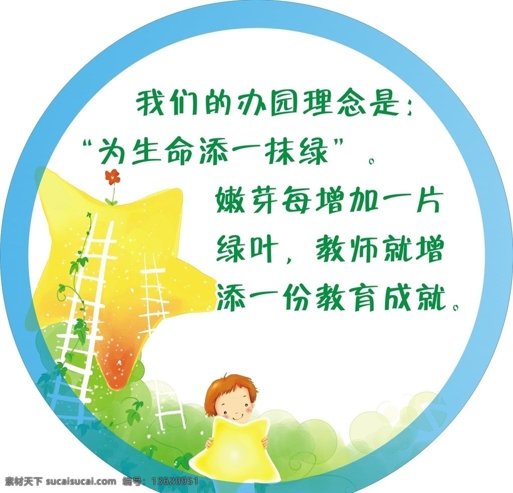 幼儿园画 幼儿园 教室贴画 卡通图案 蓝色圆 卡通娃娃 星星 梯子 绿色 源文件 矢量