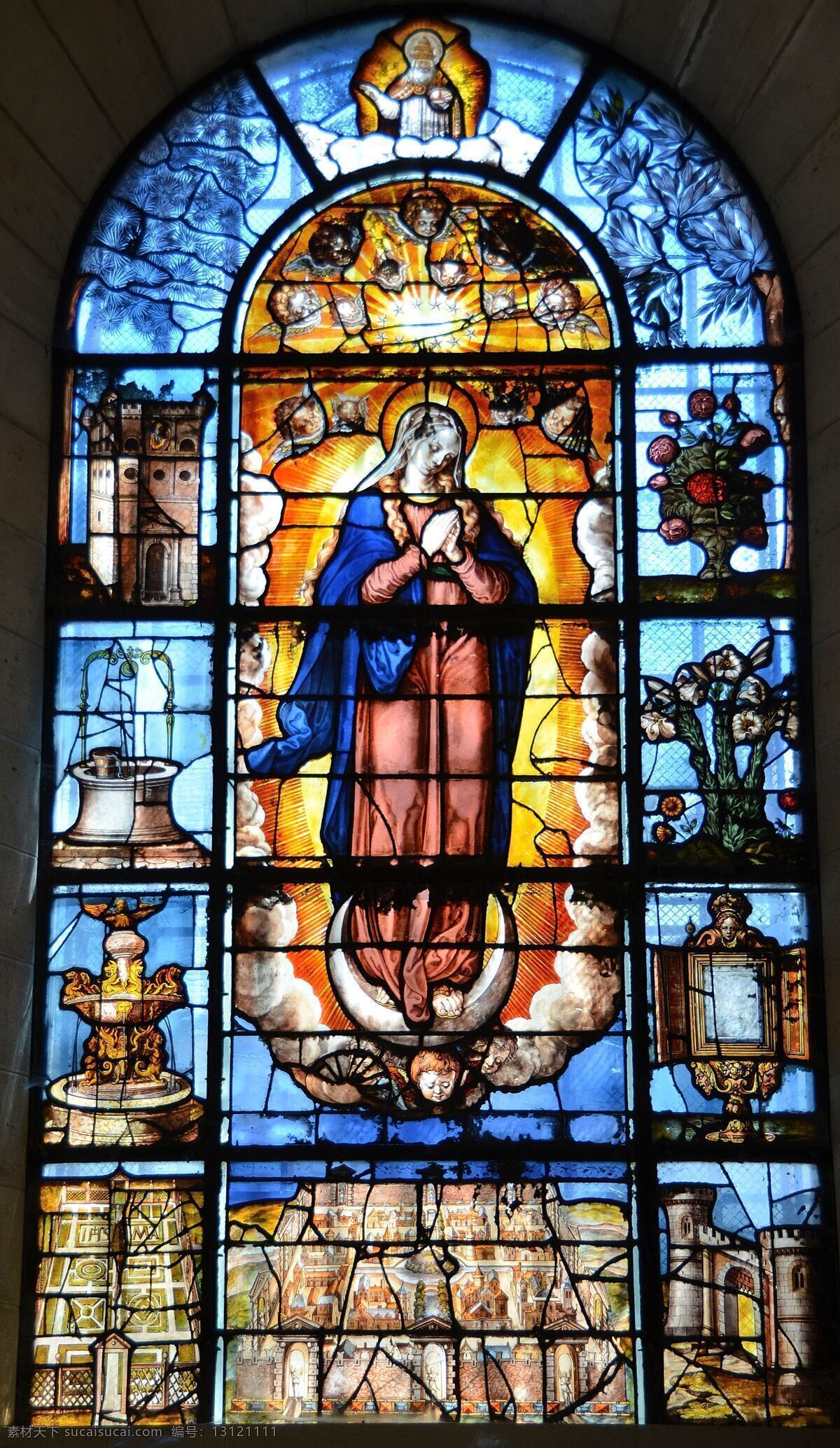 基督教堂玻璃 基督教 十字架 基督 耶稣 神 神灵 信仰 信念 圣母 窗 文化艺术 宗教信仰