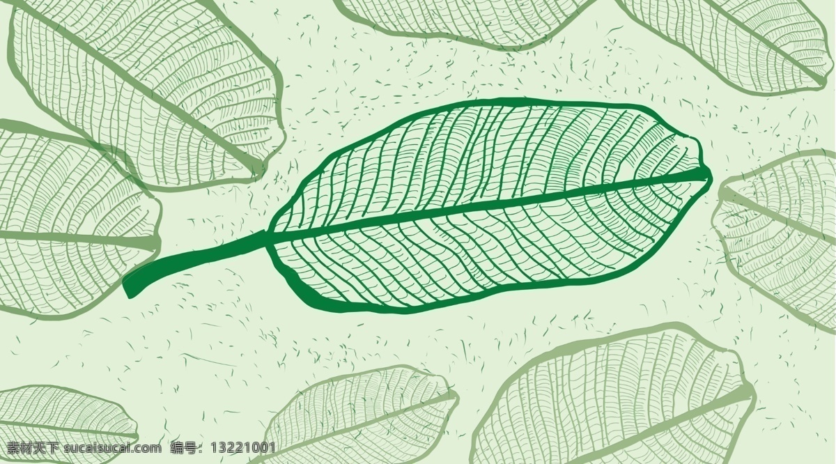 绿色 叶子 三联 装饰画 叶子脉络 手绘 3联装饰画