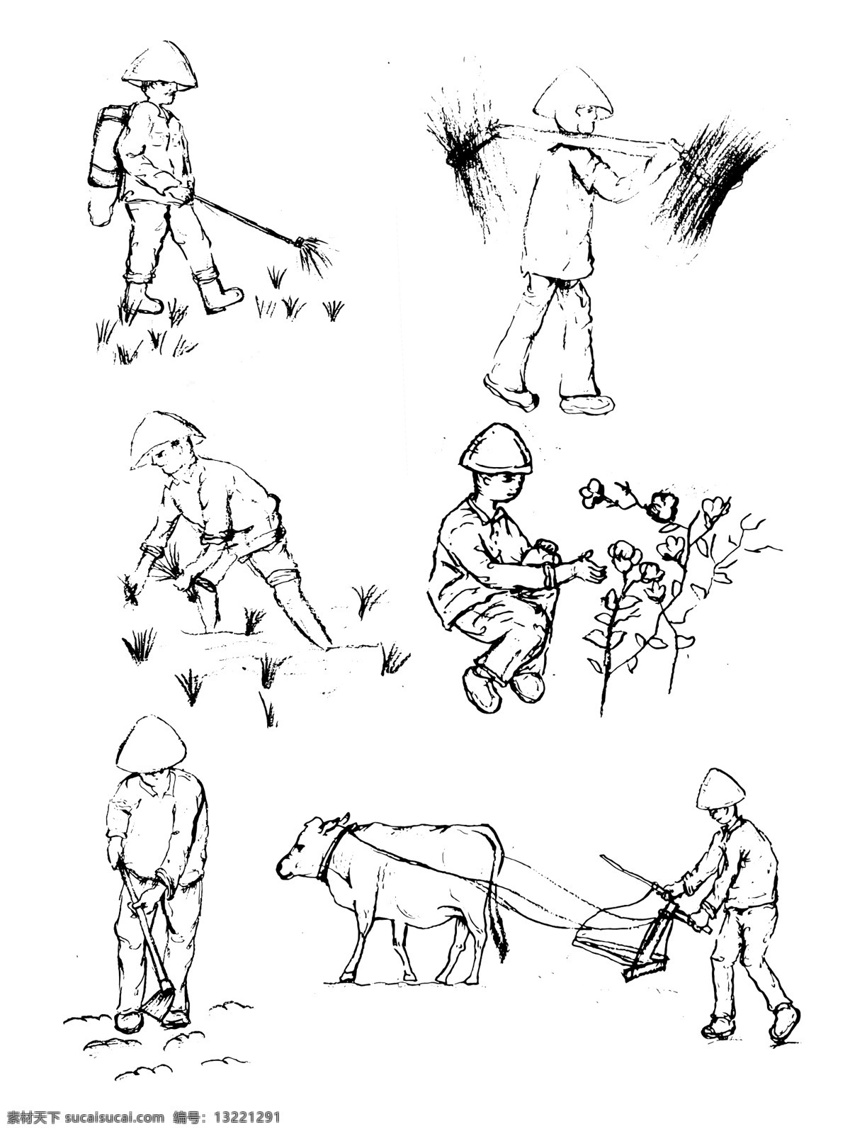 版画 风格 秋分 农民 劳动 农事 动作 黑白 版刻 元素 黑白版刻 农事活动