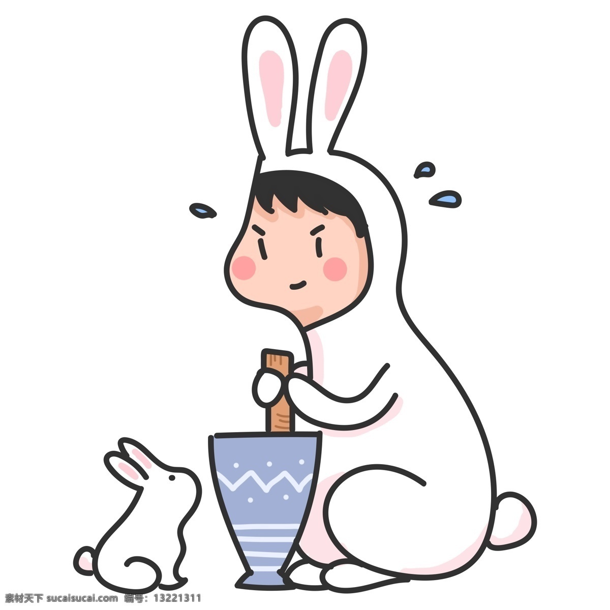 中秋节 玉兔 月 兔 捣药 白兔 可爱 卡通 手绘 人物 中秋 兔子 月兔 配图 玉兔捣药