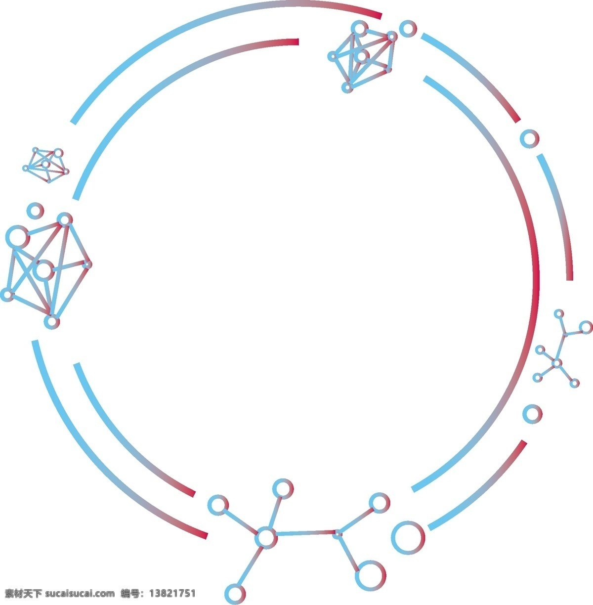 科技 边框 元素 矢量 商用 蓝 红 渐变 圆形 分子 蓝色 红色