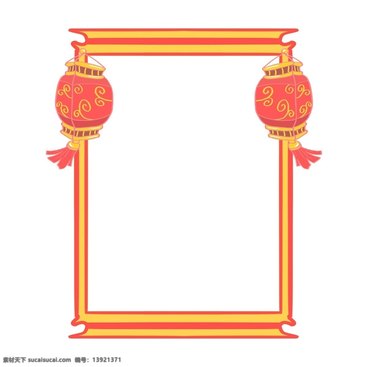 黄色 花纹 灯笼 边框 插画 红色灯笼 黄色花纹灯笼 手绘 挂起的灯笼 灯笼挂件 黄色边框 新年边框