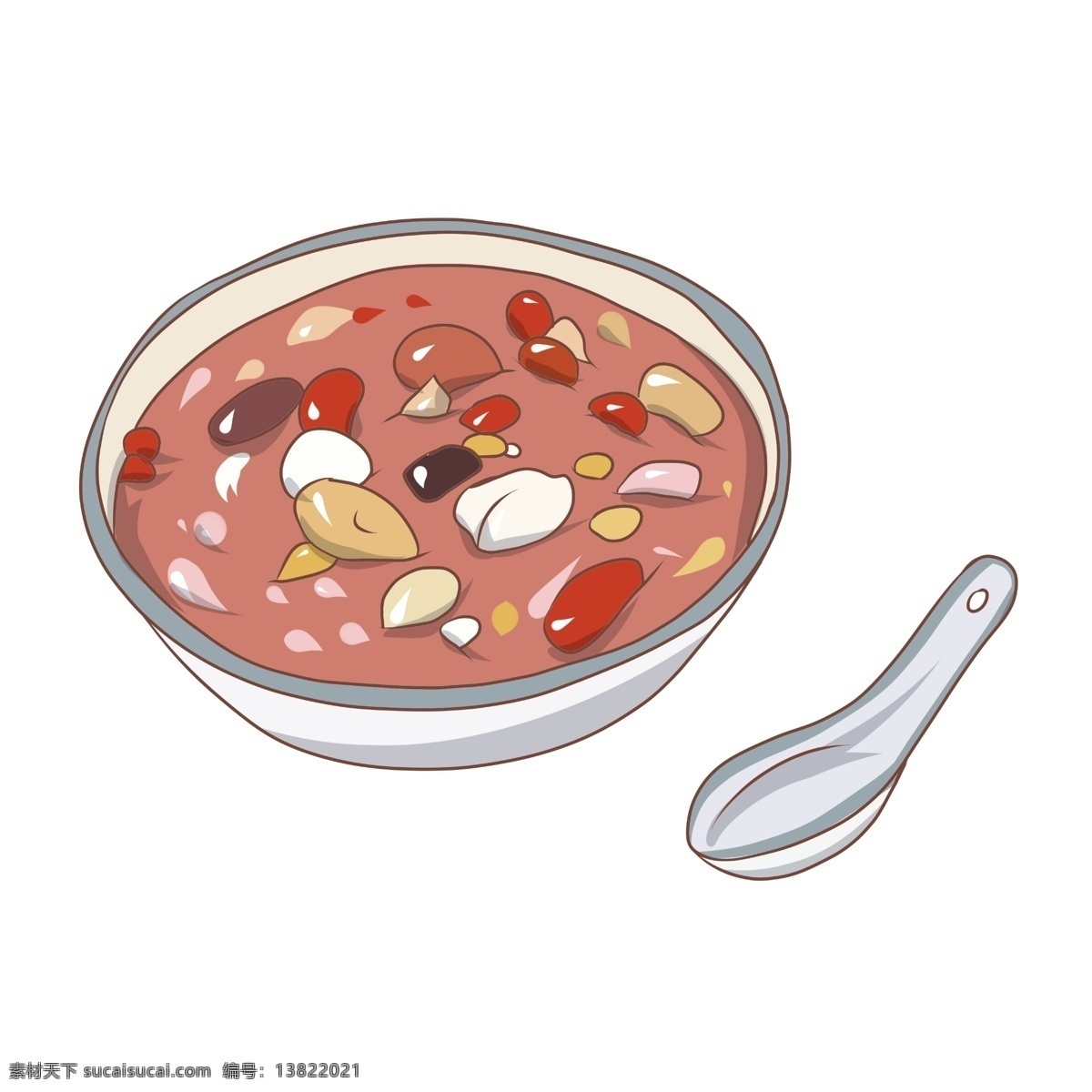 手绘 碗 腊八粥 食物 勺子 陶瓷 豆类 彩色 美食