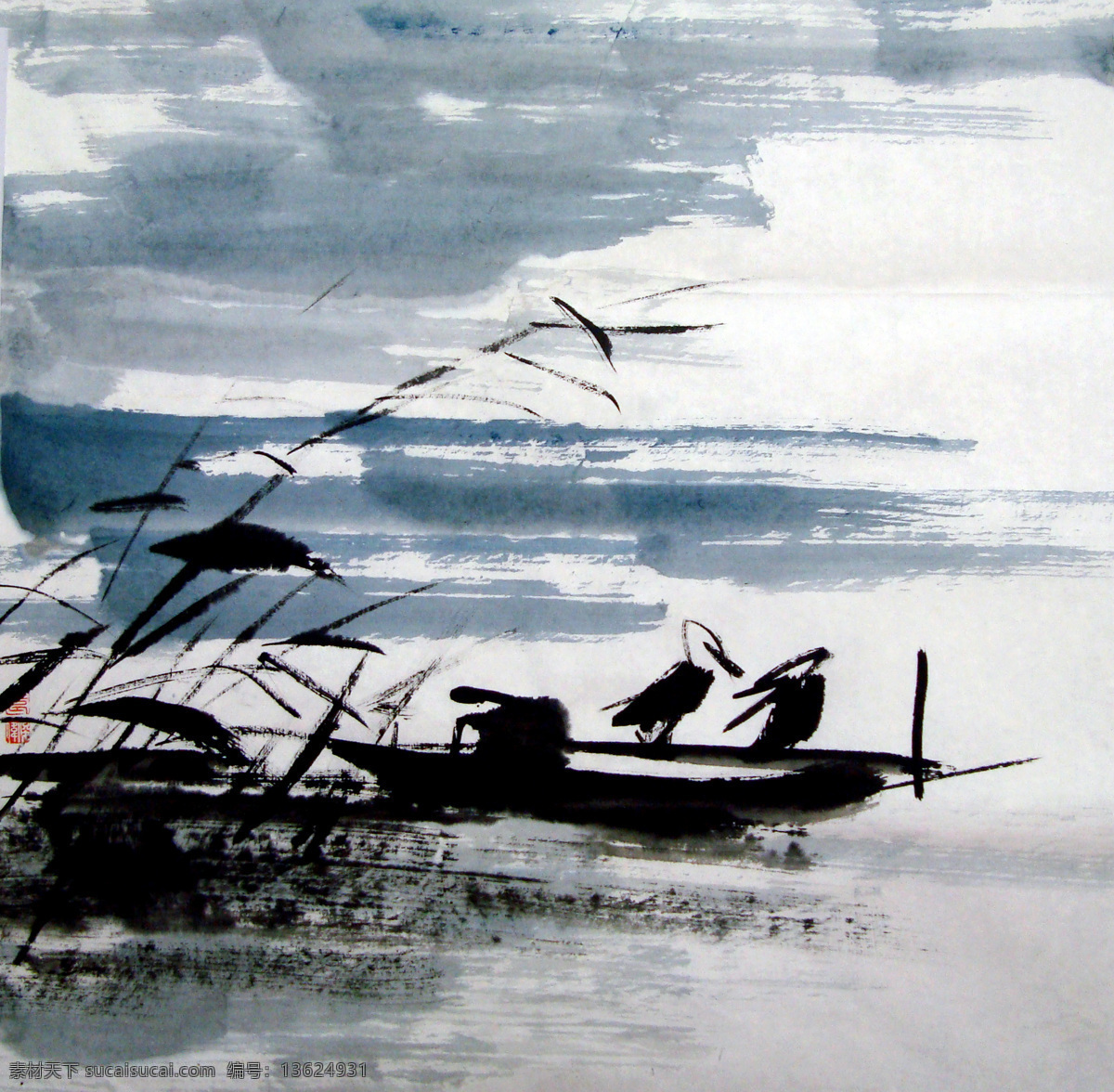 傍晚免费下载 傍晚 国画 芦苇 泼墨 山水画 山水画设计 水墨画 芦苇湾 意境水墨 原创设计 其他原创设计