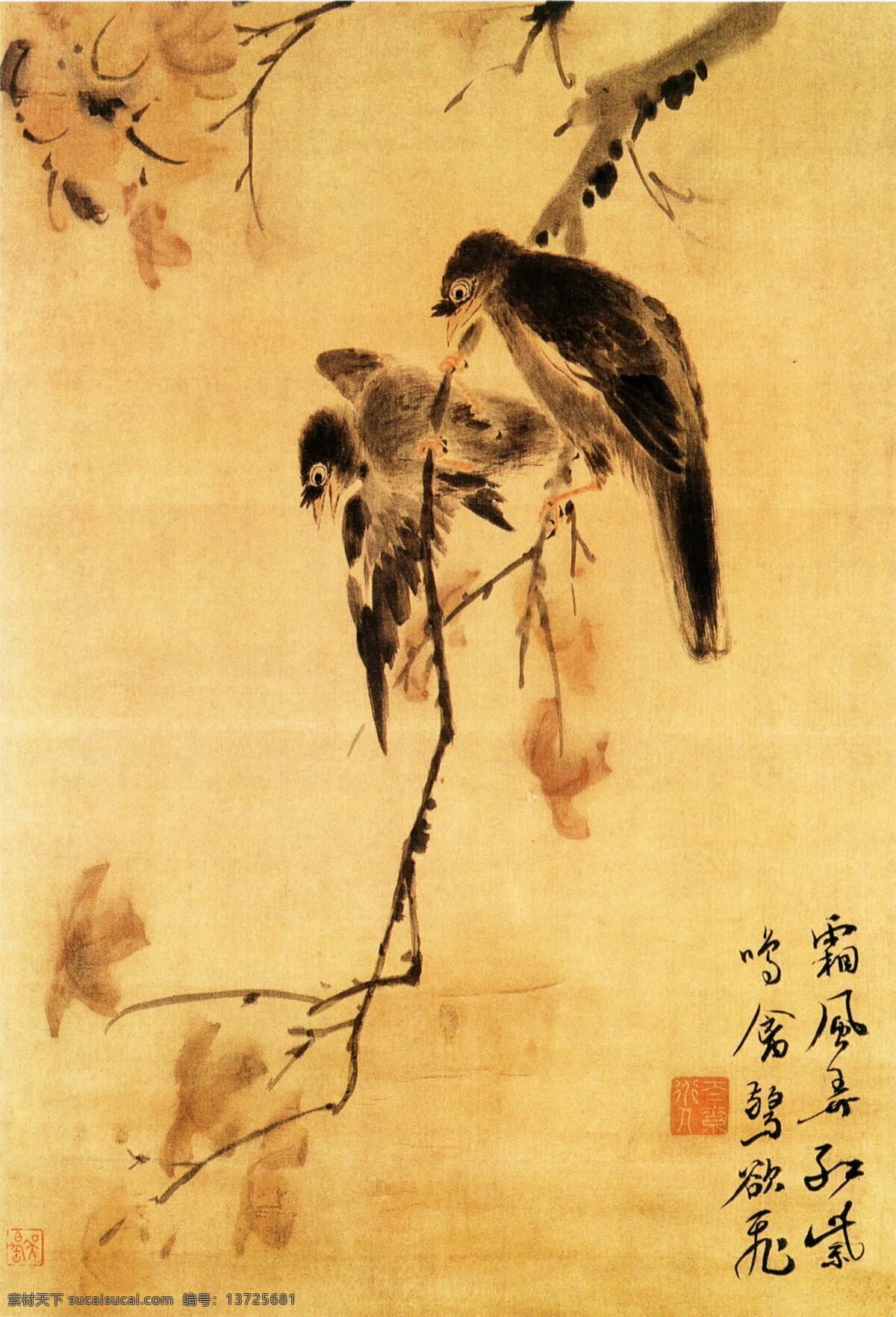 花鸟图b 花鸟画 中国 古画 中国古画 设计素材 花鸟名画 古典藏画 书画美术 黄色