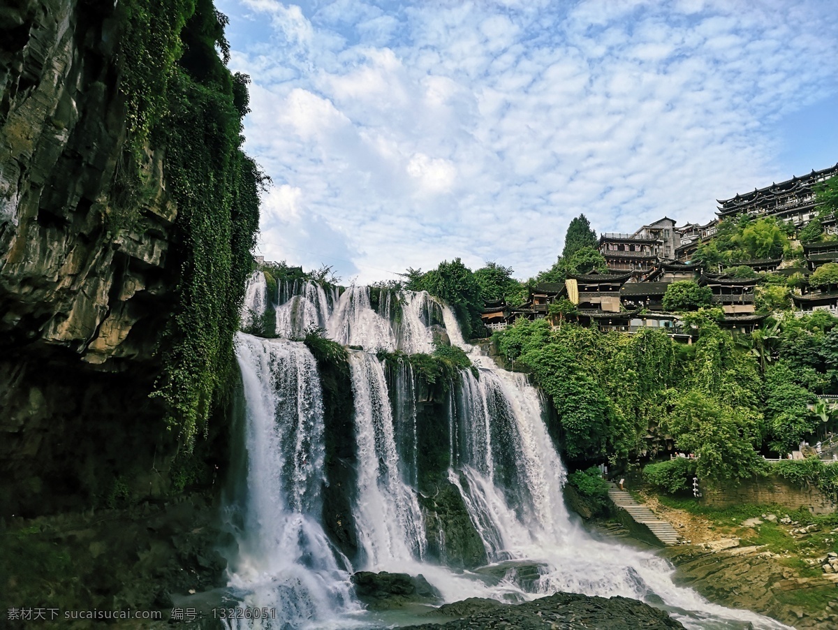 芙蓉镇 瀑布 湘西 山水 风景 自然景观 自然风景