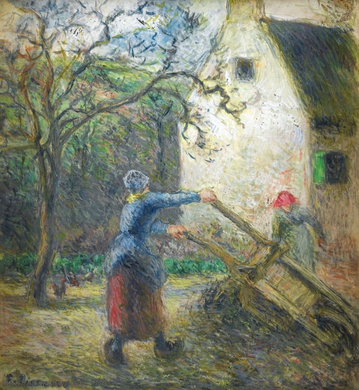 大师 画家 风景画 静物 油画 建筑 装饰画 handcart the empting woman pissarro camille 人物 高清 西方 国外 现代 家居装饰素材