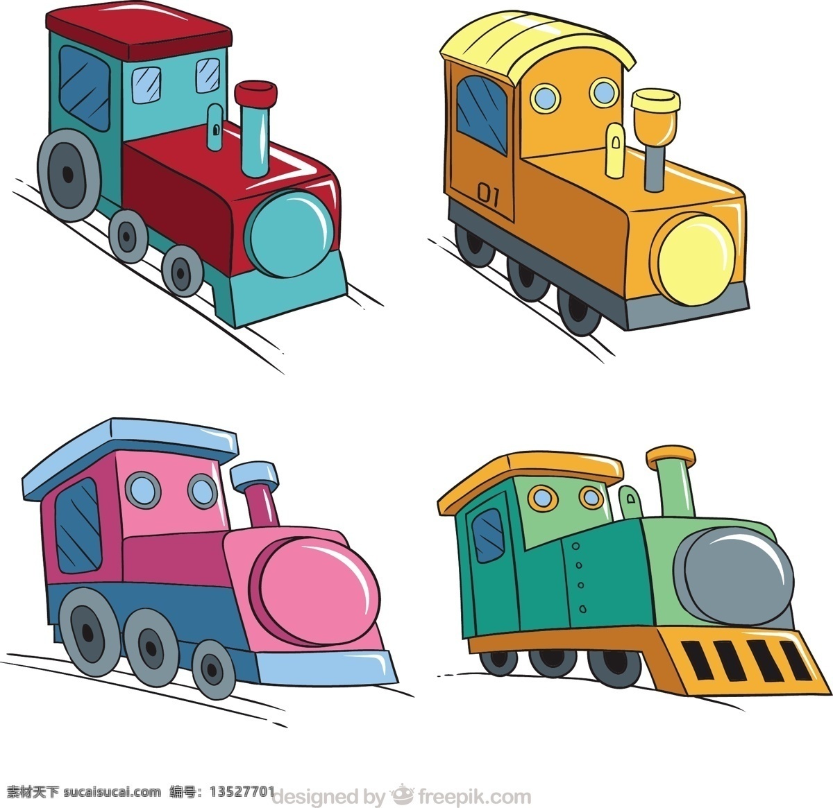 四 种 玩具 火车 机车 插图 四种 玩具火车