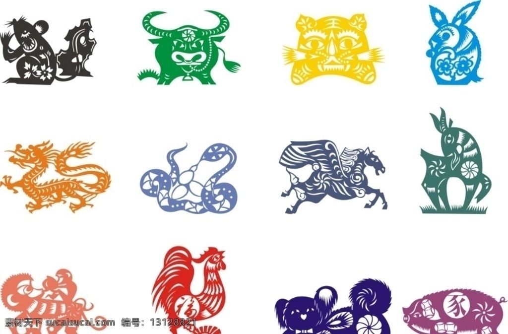 十二生肖剪纸 十二生肖 剪纸 动物 矢量 生肖 文化艺术 节日庆祝
