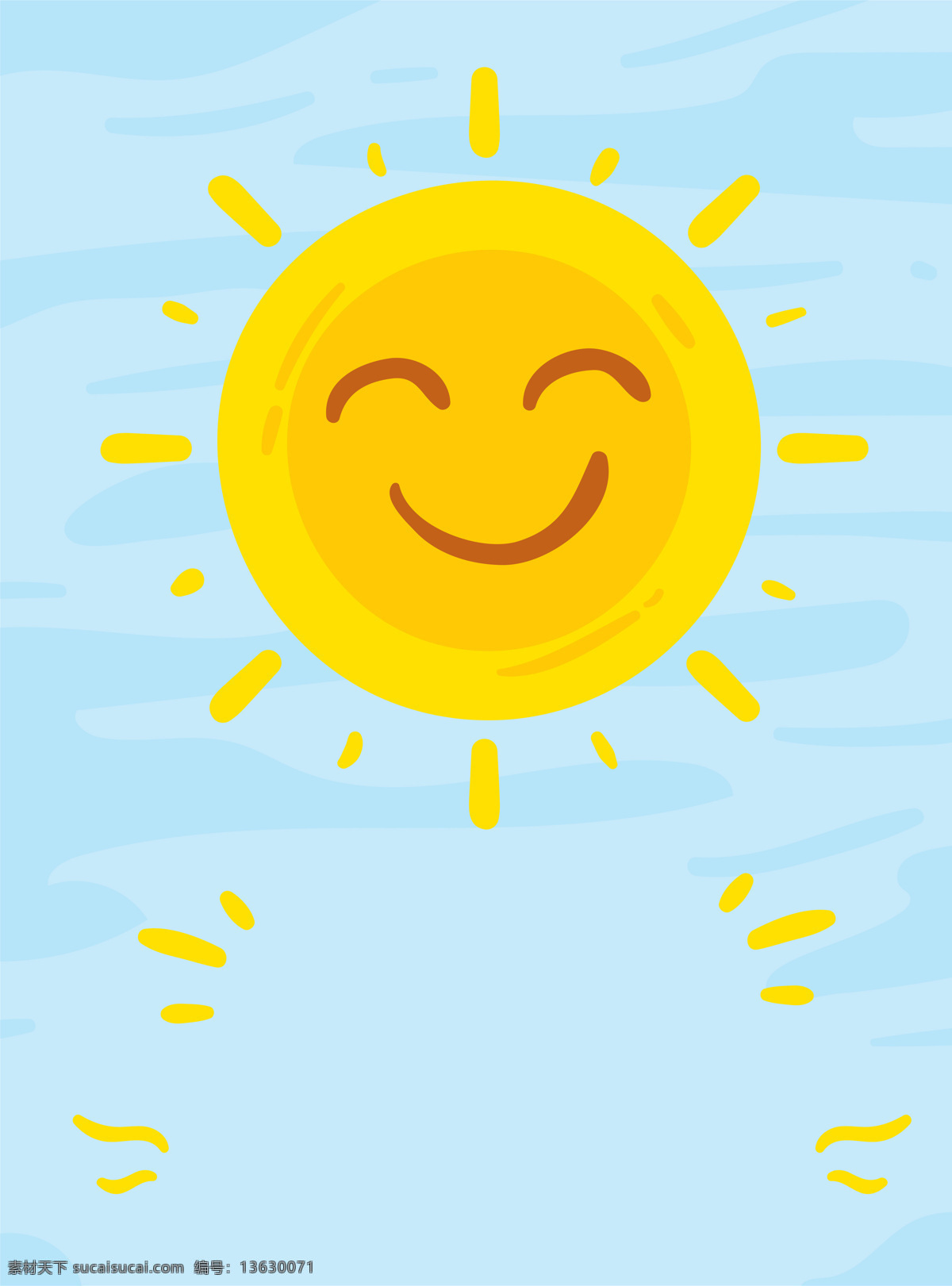 手绘 卡通 蓝色 夏天 背景 太阳 可爱 笑脸 扁平 表情