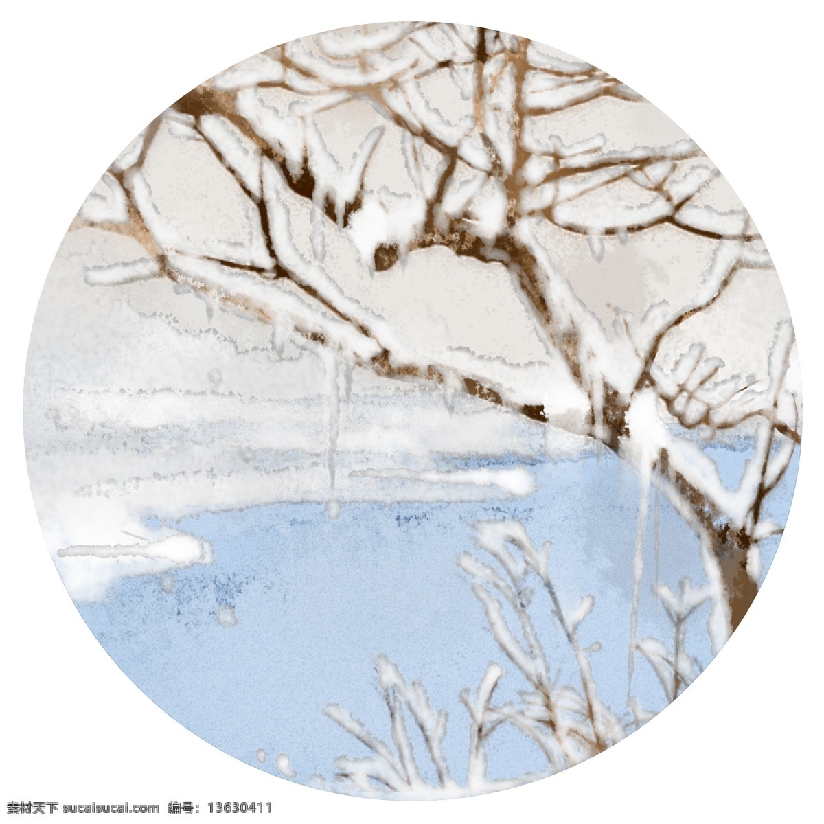 落雪 冰河 中国 风 水墨 24节气 大寒 大雪 瑞雪 雪景 中国风 中式风格 国风 写意 冰冻 树枝 雪枝 枝头雪 装饰 手绘 复古 古典 传统 免扣png