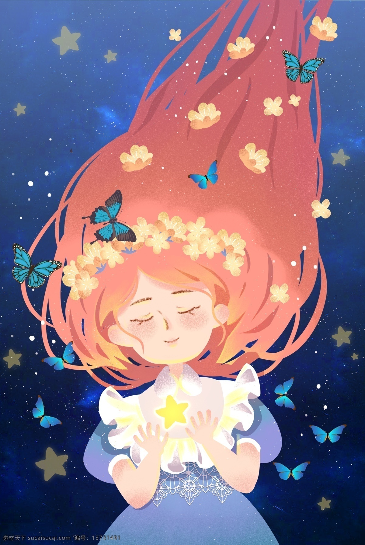 女孩 女神 背景 卡通 卡通美女 蝴蝶 梦幻 星星 分层