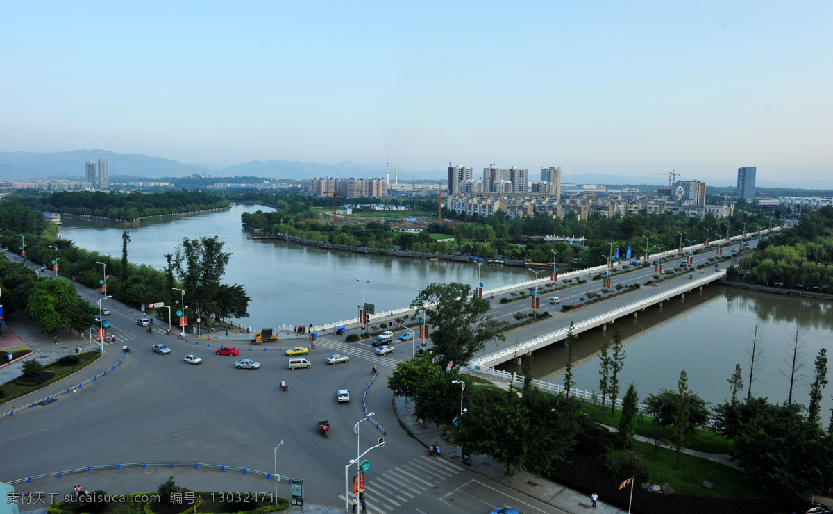 水城 金堂 城市 沱江 建筑 大桥 倒影 碧水 绿树 建筑景观 自然景观