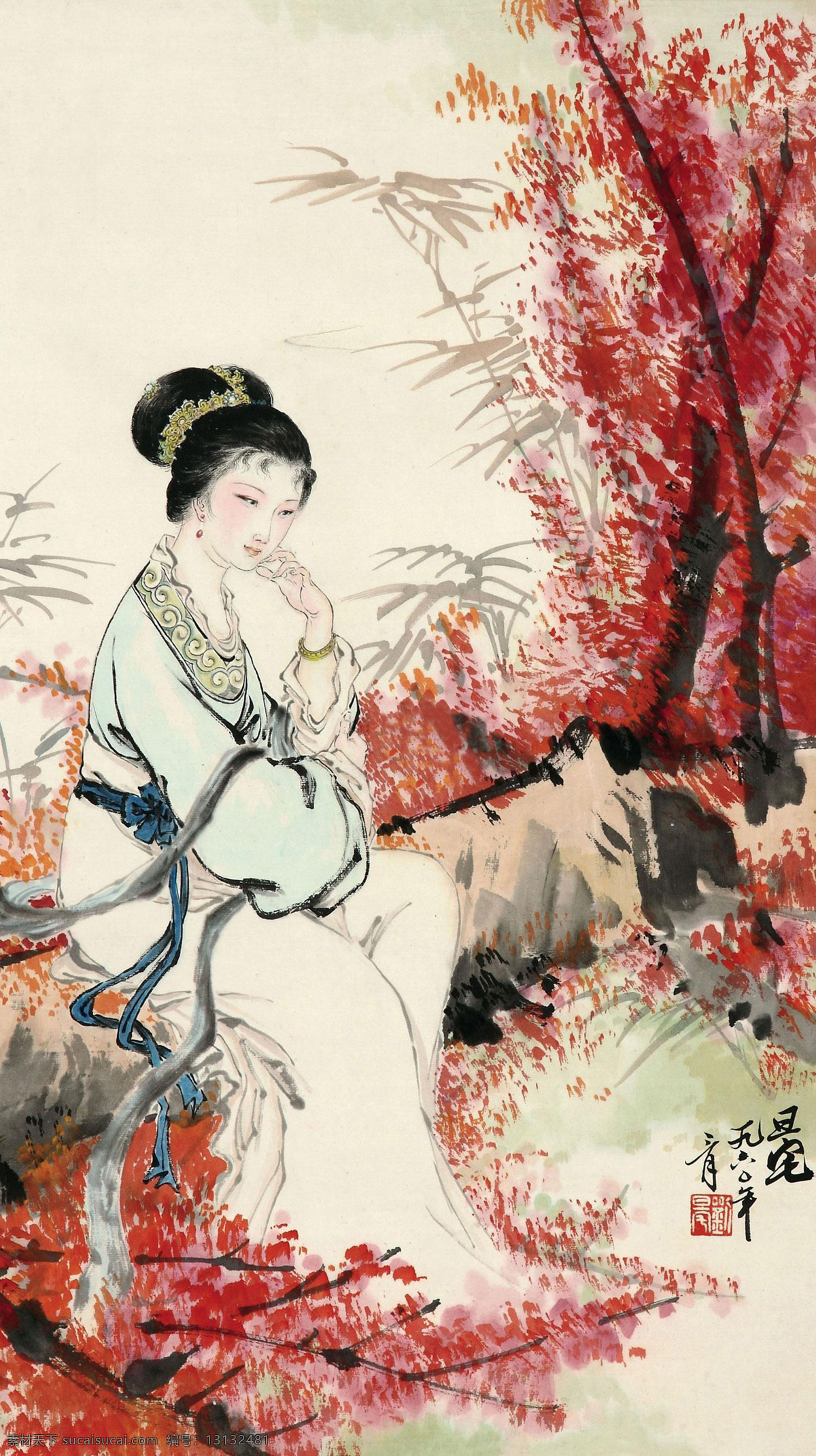 红 竹 仕女 熘袷伺杓扑夭 文化艺术