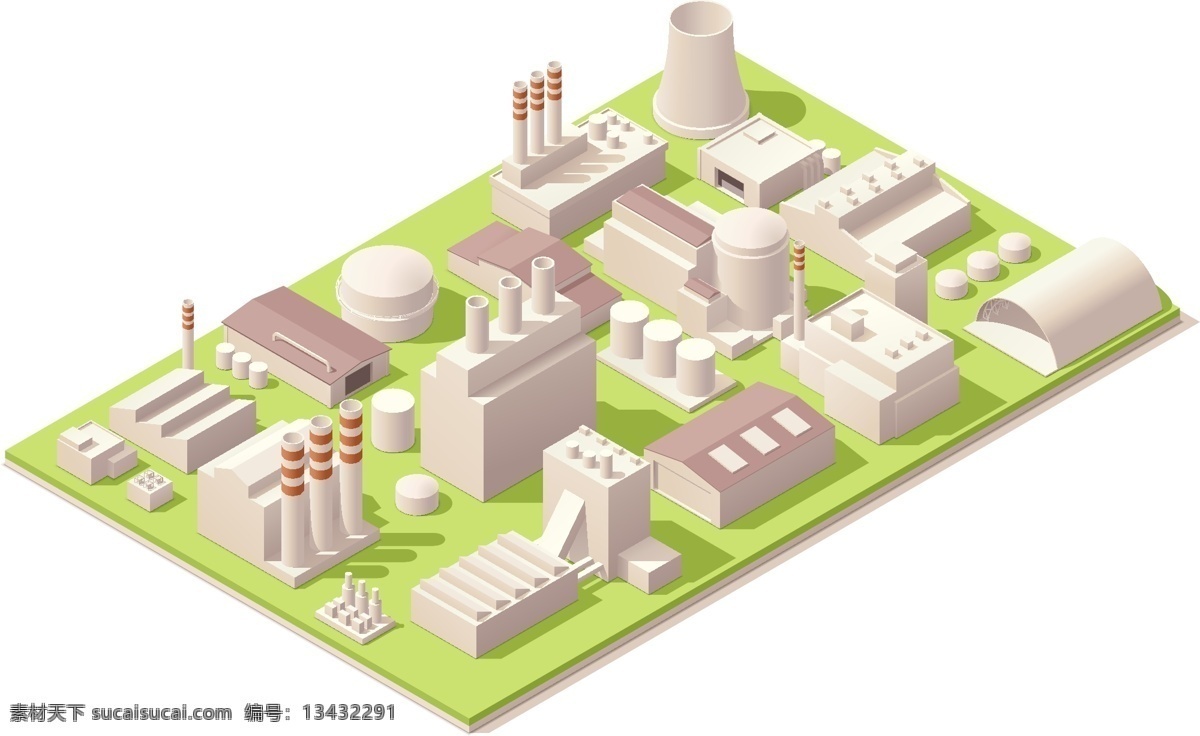 工厂模型 石油工业 建筑工地 工业生产 工厂 工地 电站 现代工业 现代科技 矢量