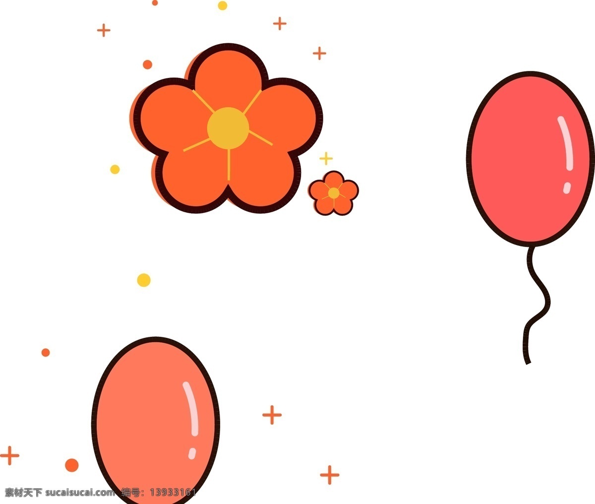原创 手绘 梅花 气球 节气 中国 风 元素 手绘花 手绘气球 喜庆元素 红色 节气元素