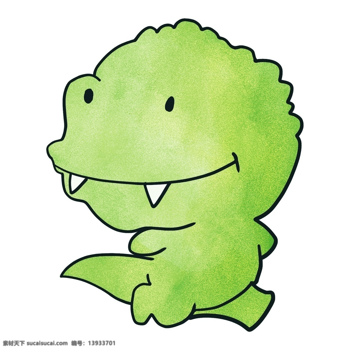 绿色 大头 恐龙 插画 绿色的小恐龙 大头恐龙 两颗尖牙 可爱动物恐龙 开心的小恐龙 童话梦幻