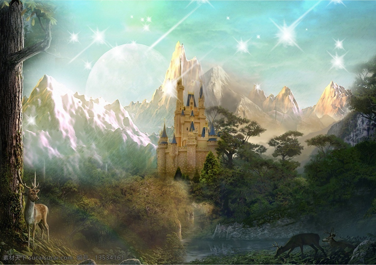 星空 城堡 树林 小鹿 星星 原创设计 其他原创设计