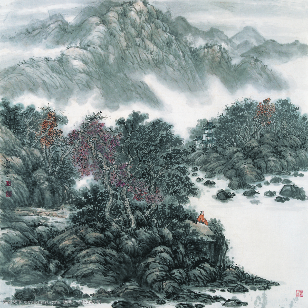 bh162 中国风 水墨 文雅 古香古色 书香气息 晕染 彩色 现代家居 背景墙 高清图片 效果图 灰色