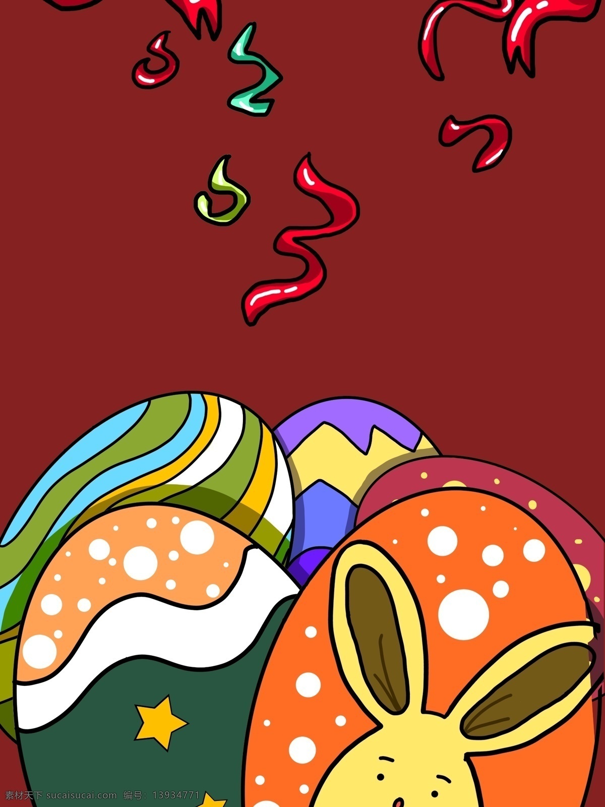 红色 复活节 彩蛋 插画 背景 插画背景 通用背景