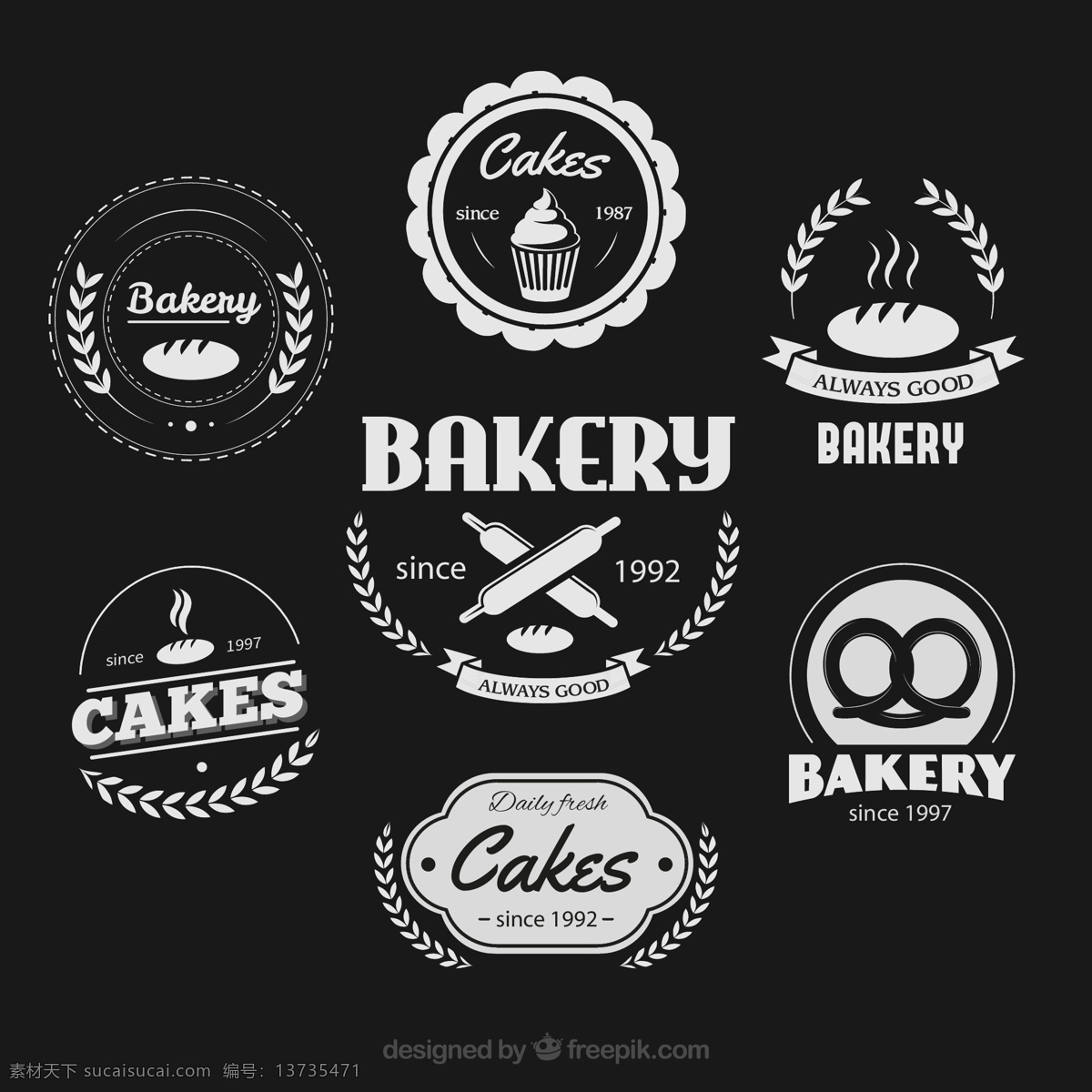 烘培食品标签 擀面棍 蛋糕 纸杯蛋糕 面包 烘培食品 烘培 标签 黑色