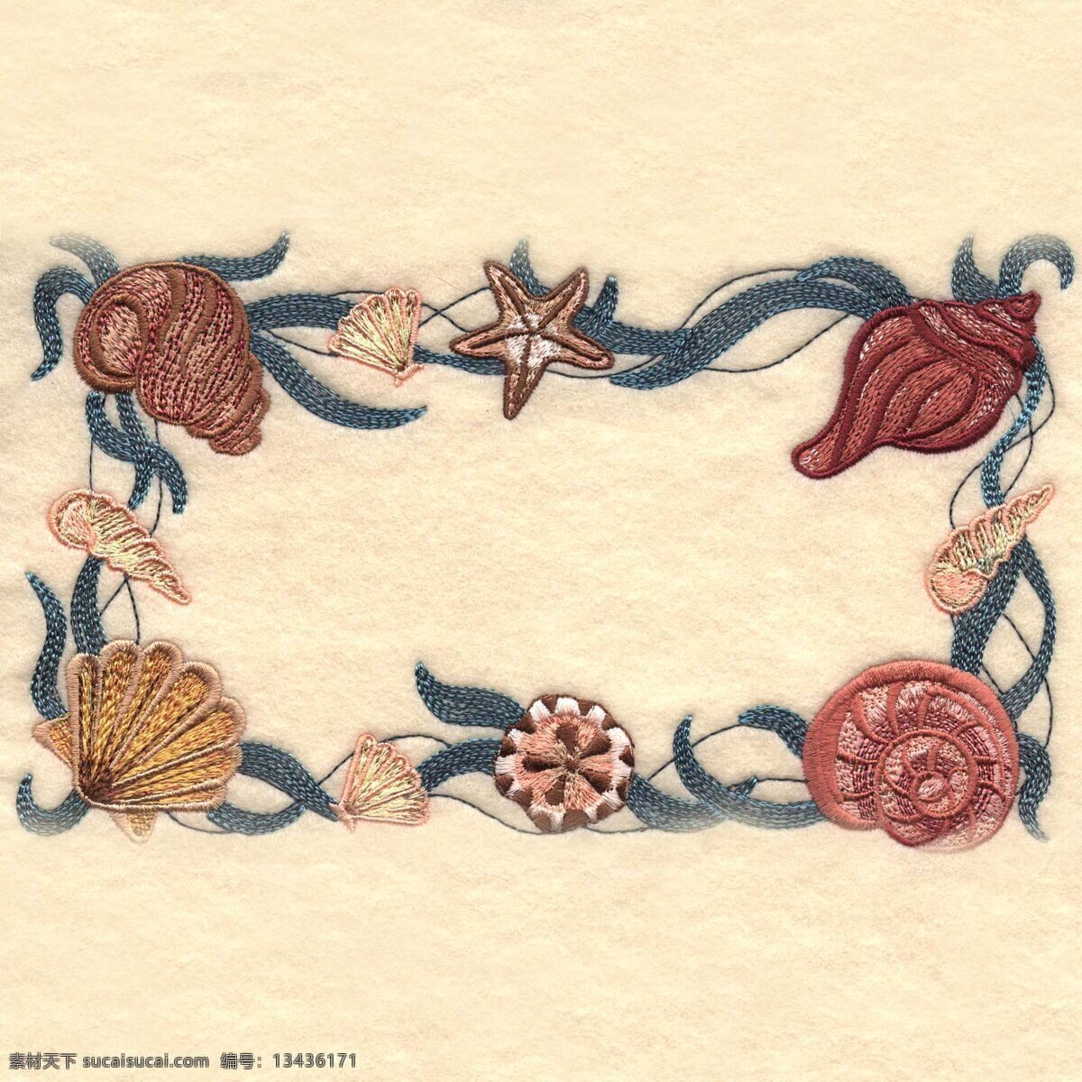 绣花 动物 海螺 海贝 海草 免费素材 面料图库 服装图案 白色