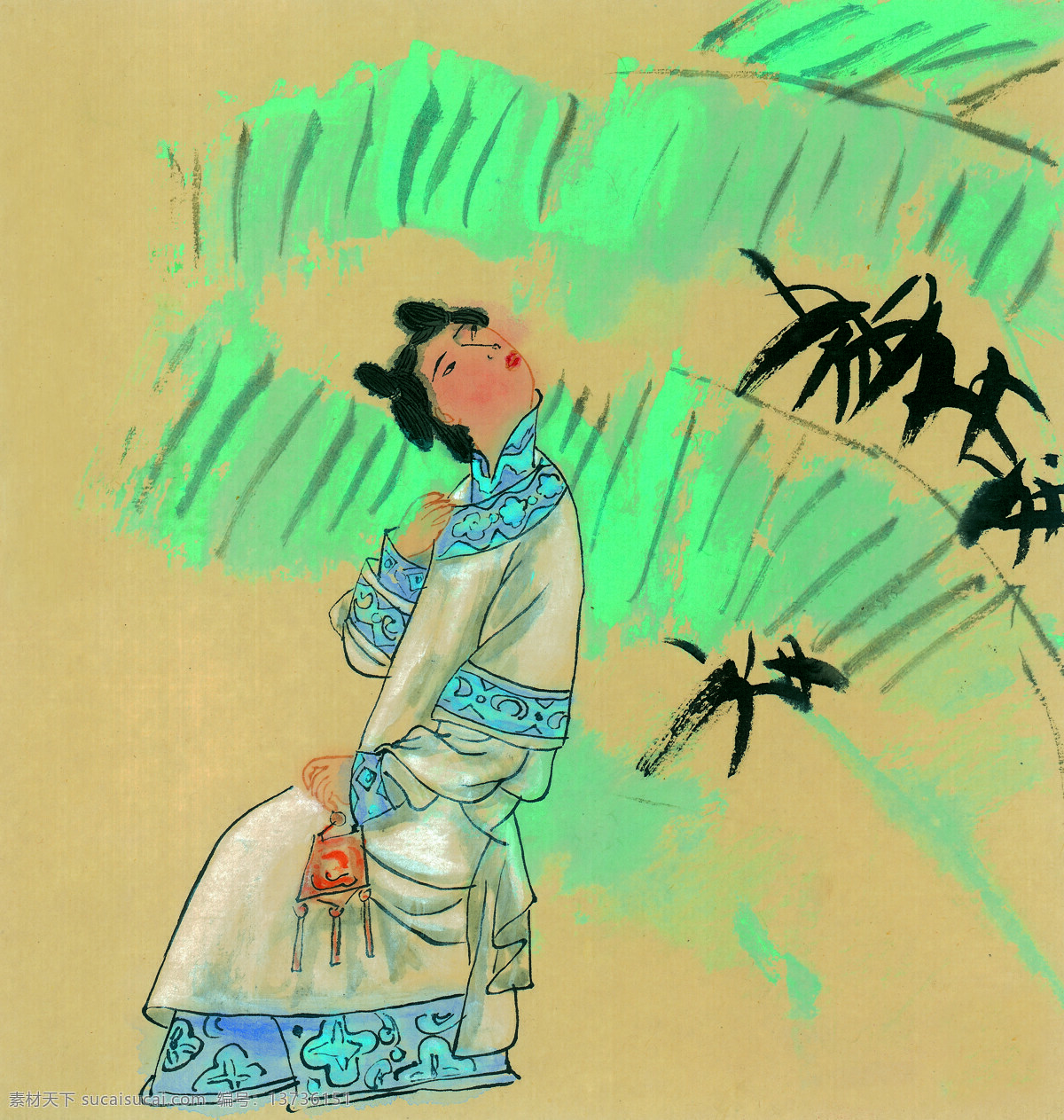 写意古代人物 国画0037 国画 设计素材 人物画篇 中国画篇 书画美术 黄色