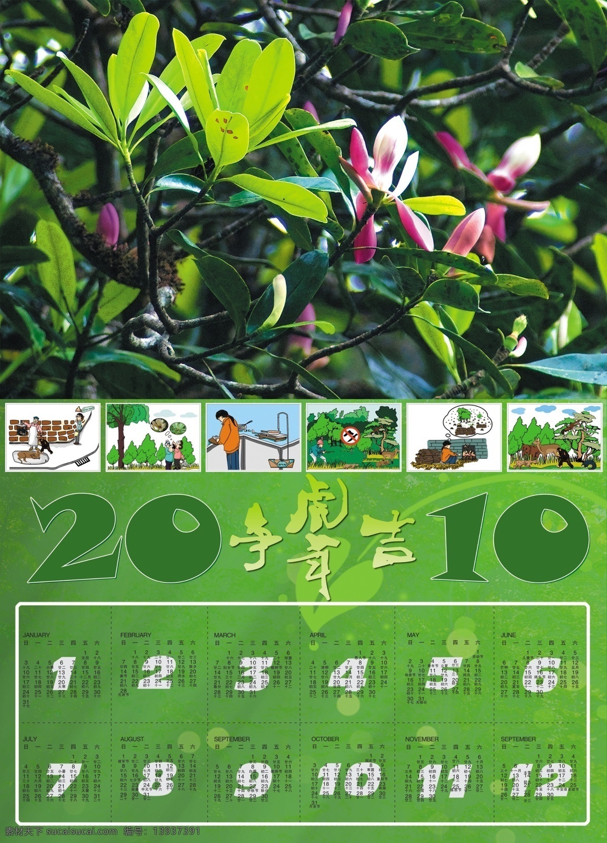 2010 年 挂历 环保 绿色 日历 野生动物保护 动物 华盖木 广告设计模板 源文件