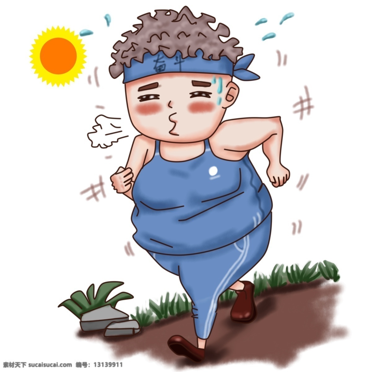 动漫 厚 涂 跑步 锻炼 身体 男孩子 插画 减肥 运动服 灰色头发 瘦一瘦 男孩 均匀身材 气喘吁吁 大汗淋漓 锻炼身体 滚动 努力 辛苦 胖胖的 时间 动一动